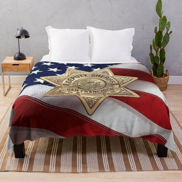 Item preview, San Francisco Sheriff's Office - SFSO Deputy Sheriff Badge Badge over American Flag designed and sold by Serge Averbukh Art Studio.