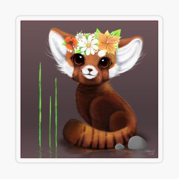 Red Panda Flowers princess Paitning Transparent Sticker