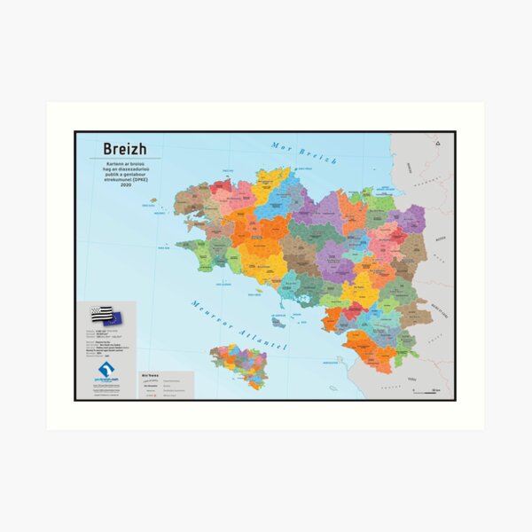 Bretagne, carte administrative 2020 des pays et des communautés de communes (en breton) Impression artistique