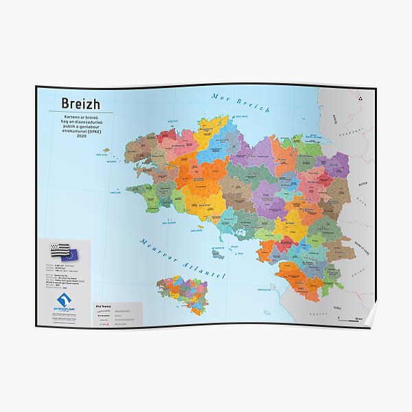 Brittany, 2020 administrative map of countries and communities of municipalities (in Breton) Poster