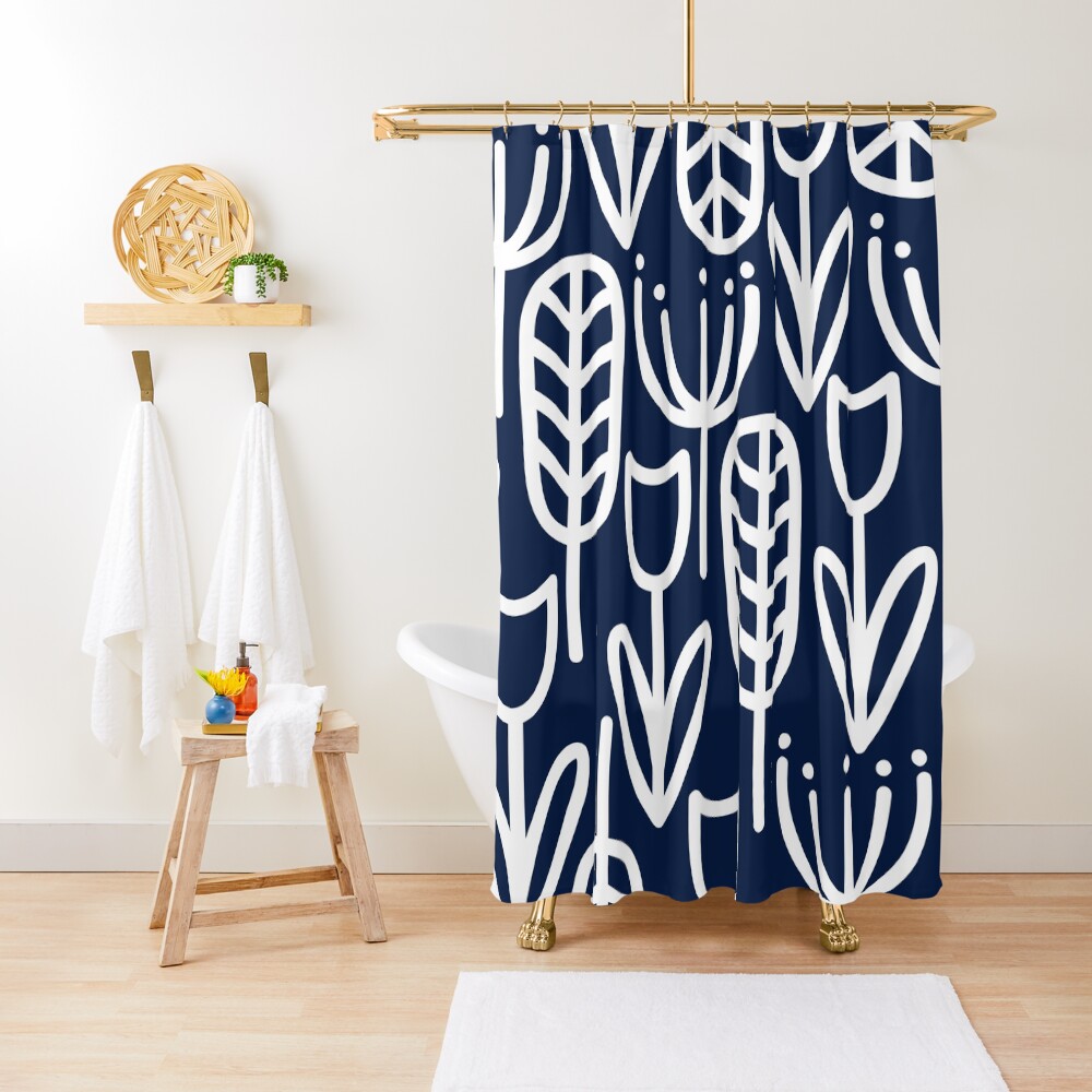 "Cheerful Garden Minimalist Botanical Pattern in White and Nautical
