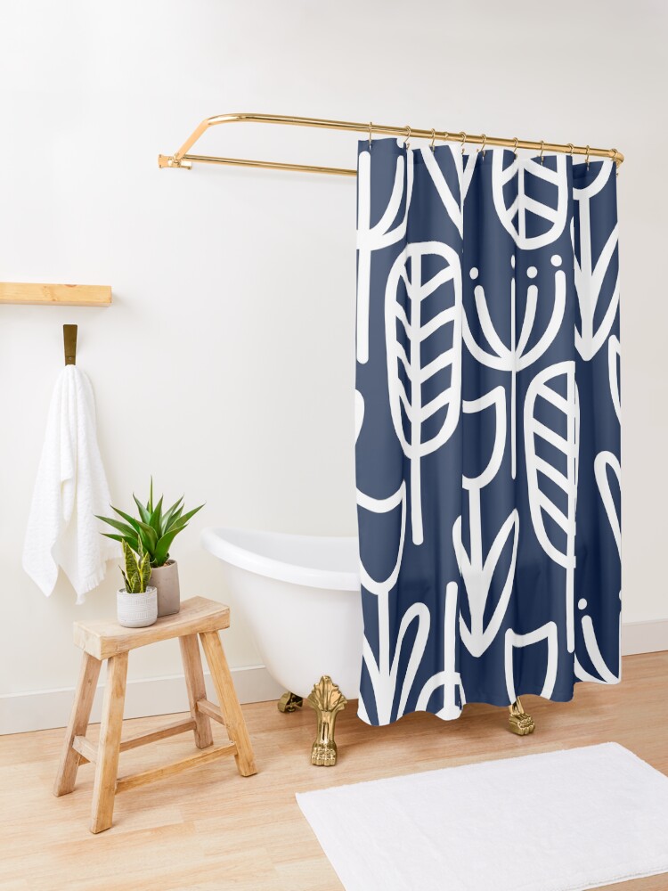 "Cheerful Garden Minimalist Botanical Pattern in White and Nautical