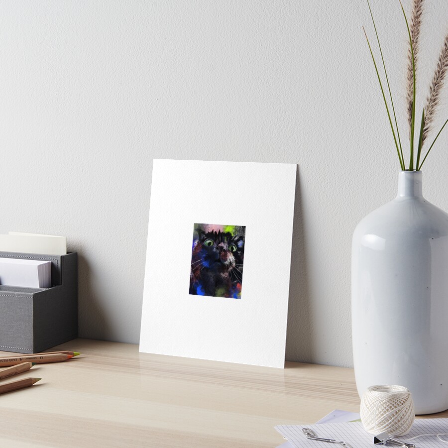 Bright Color Splash Black Cat Watercolor Art Board Print