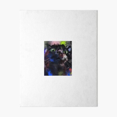 Bright Color Splash Black Cat Watercolor Art Board Print