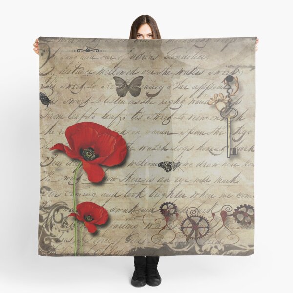 Vintage Steampunk Poppy Art -Beauty comes in different forms, and with this beautiful vintage poppy print, home decor and art, make great for gifts for yourself or as a gift for loved ones. Scarf
