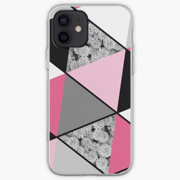 Triangles Black White Pink Grey and Flowers iPhone Soft Case