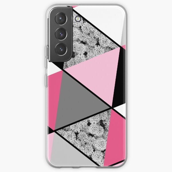 Triangles Black White Pink Grey and Flowers Samsung Galaxy Soft Case
