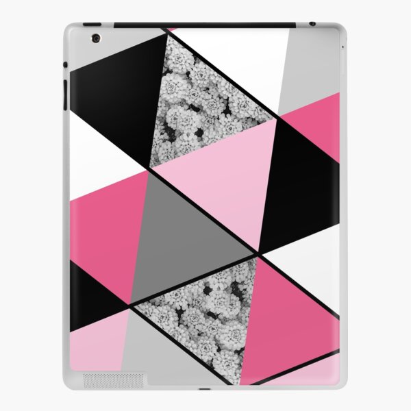 Triangles Black White Pink Grey and Flowers iPad Skin