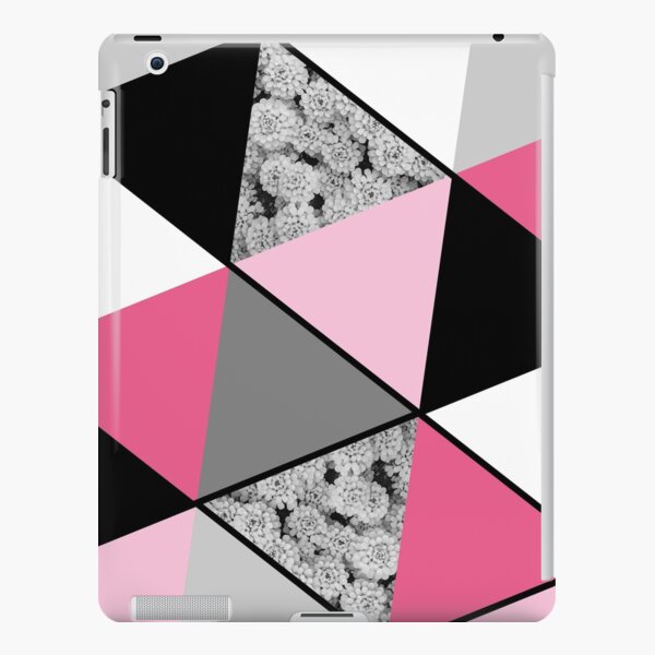Triangles Black White Pink Grey and Flowers iPad Snap Case