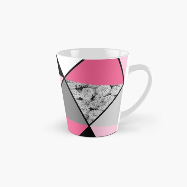 Triangles Black White Pink Grey and Flowers Tall Mug