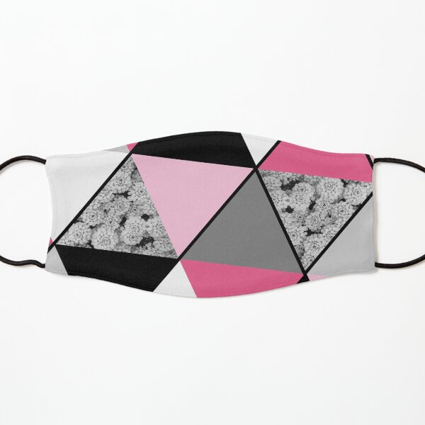 Triangles Black White Pink Grey and Flowers Kids Mask