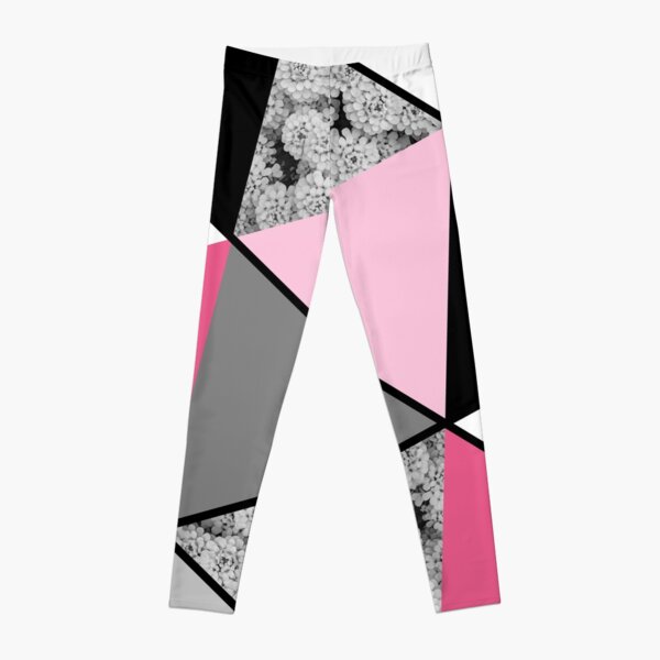 Triangles Black White Pink Grey and Flowers Leggings
