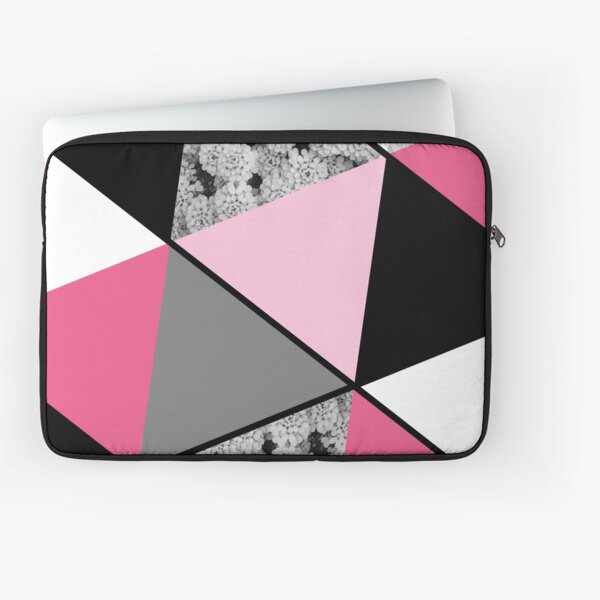 Triangles Black White Pink Grey and Flowers Laptop Sleeve