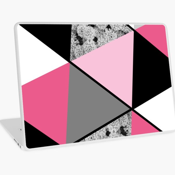 Triangles Black White Pink Grey and Flowers Laptop Skin