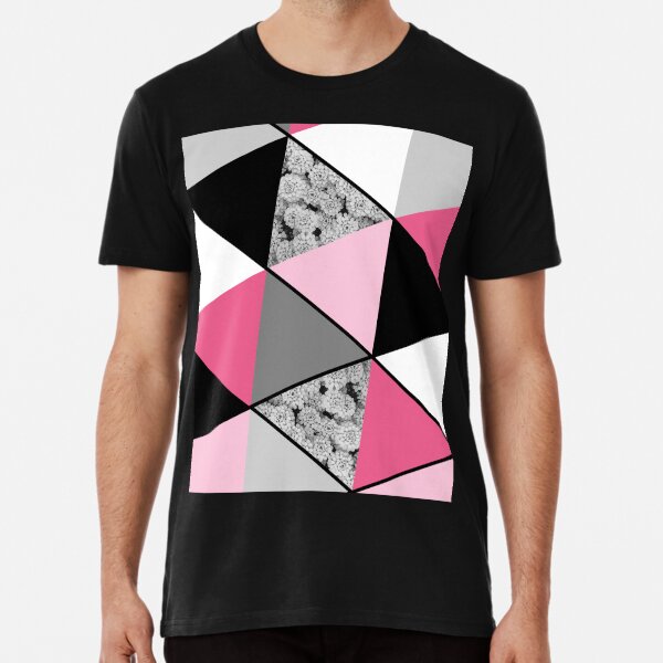 Triangles Black White Pink Grey and Flowers Premium T-Shirt