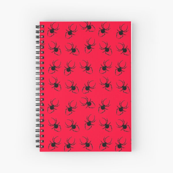 Black Spiders On Red Spiral Notebook