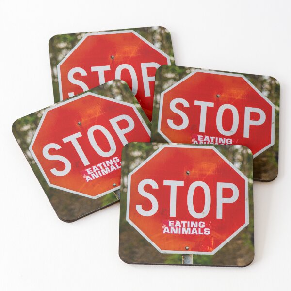 Item preview, Stop eating animals! Vandalised road sign with an environmental, vegetarian, vegan message designed and sold by Bombergirls.