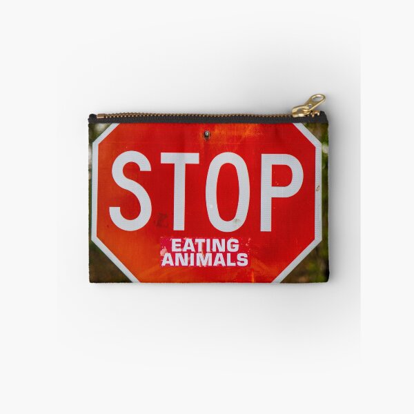 Item preview, Stop eating animals! Vandalised road sign with an environmental, vegetarian, vegan message designed and sold by Bombergirls.