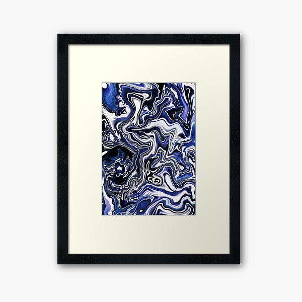 Blueberry Milk Dutch Marble Acrylic Paint Pour Framed Art Print