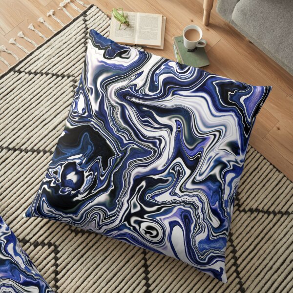 Blueberry Milk Dutch Marble Acrylic Paint Pour Floor Pillow
