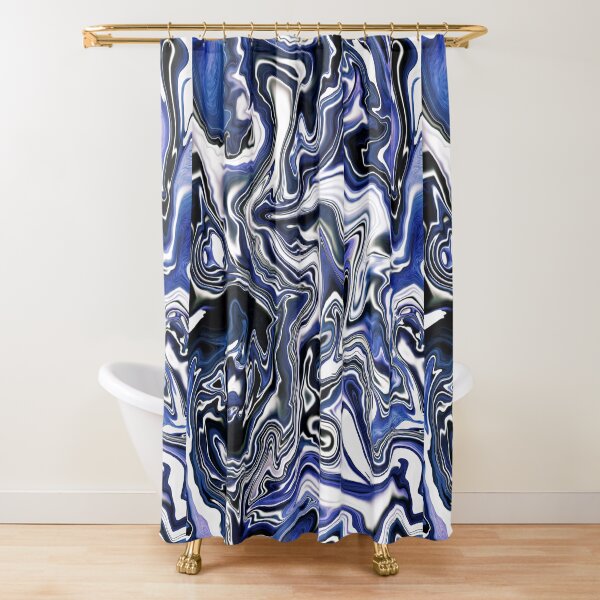 Blueberry Milk Dutch Marble Acrylic Paint Pour Shower Curtain