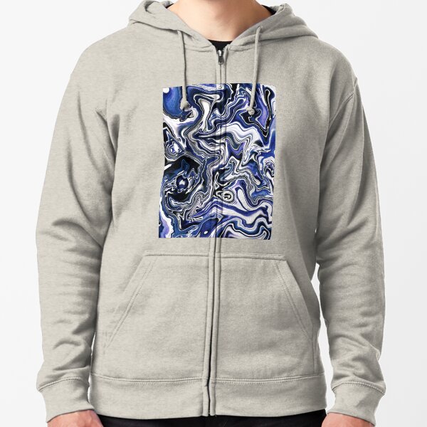 Blueberry Milk Dutch Marble Acrylic Paint Pour Zipped Hoodie