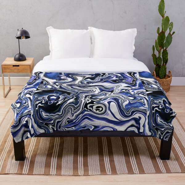 Blueberry Milk Dutch Marble Acrylic Paint Pour Throw Blanket