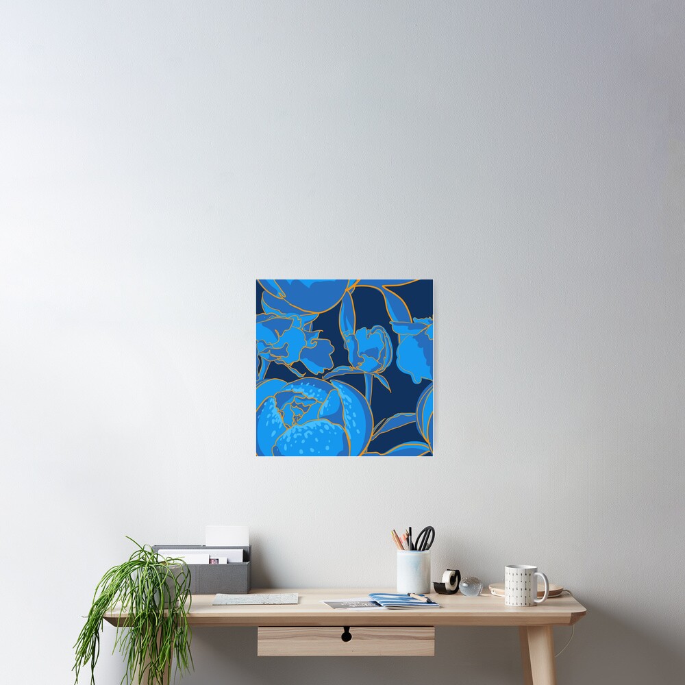 Blue Peony Poster