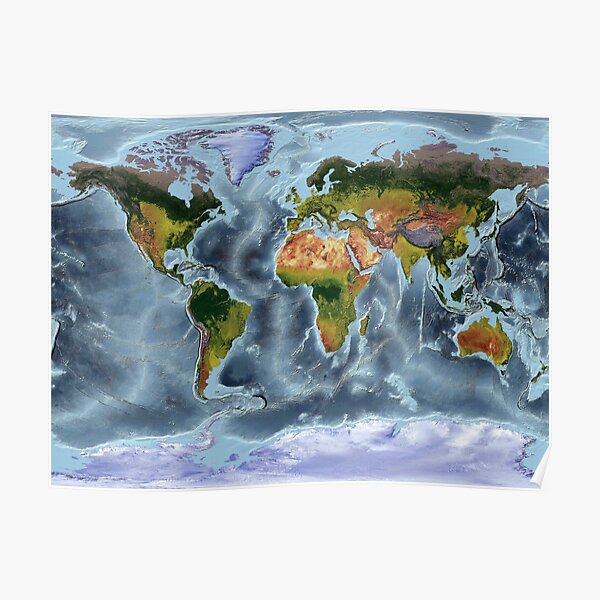 Gall Stereographic - World Map showing land and oceans Poster
