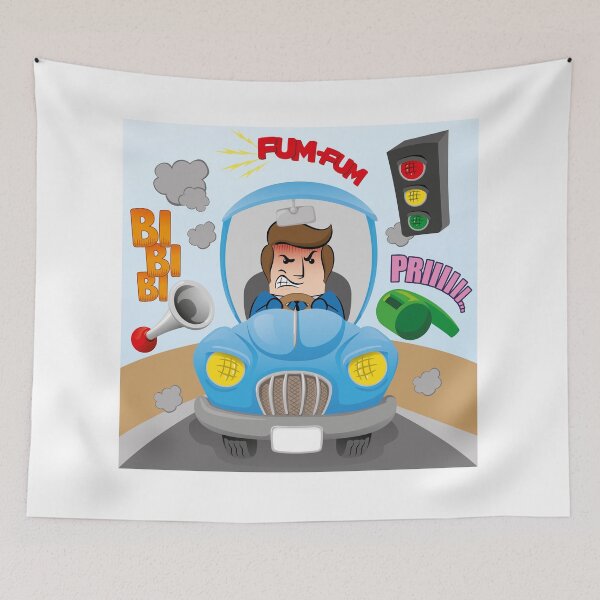 Item preview, Illustration of mascot executive person with social clothing, nervous, angry while driving a car, stressed with noise pollution. Ideal for catalogs, information and institutional material designed and sold by LucianoCosmo.