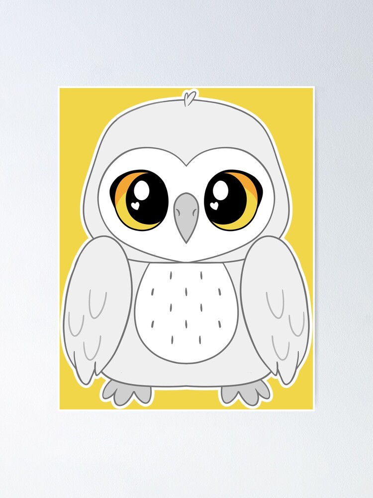 "Kawaii Snowy Owl Baby with Cute Yellow Eyes" Poster for Sale by