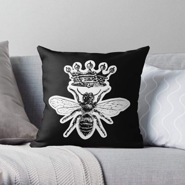 Queen Bee | Vintage Honey Bees | Black and White | Throw Pillow