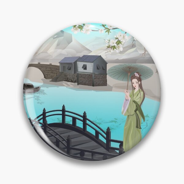 Item preview, Chinese girl standing umbrella on a bridge  designed and sold by WeeraS.