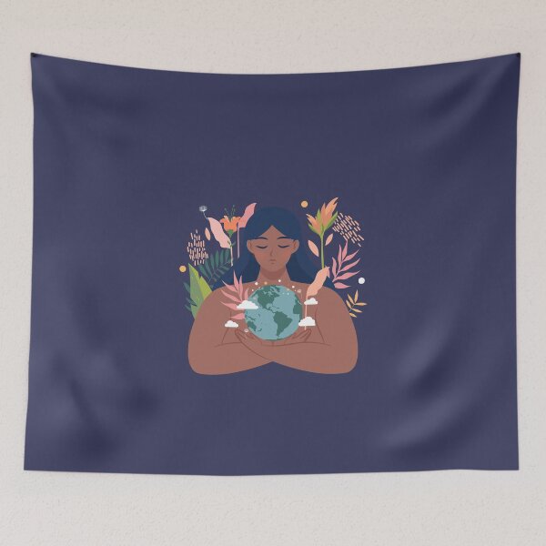 Item preview, Dark Skinned Woman Hugging Earth Floral designed and sold by Maria Simone.