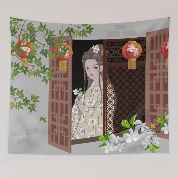 Item preview, Ancient Chinese beautiful woman sat embroidery  in a room of house  designed and sold by WeeraS.