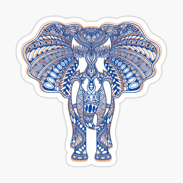 Henna Pattern Elephant Dark Blue and Orange Sticker