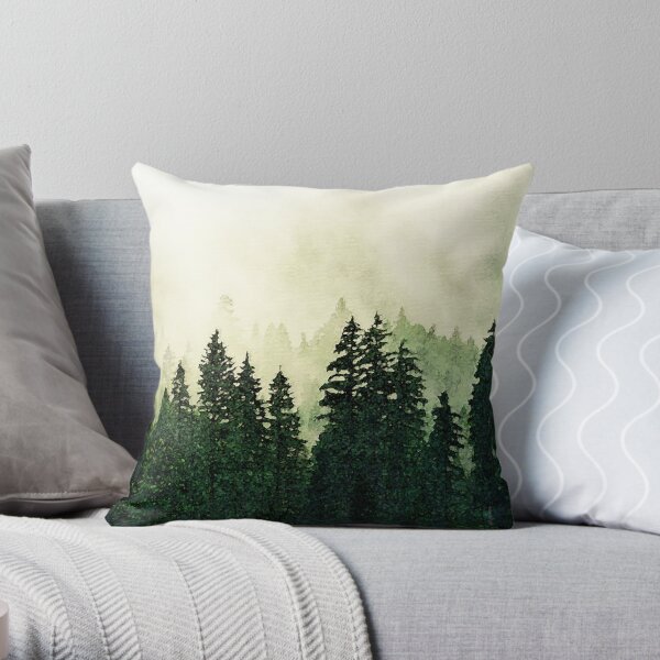 Misty Forest - Watercolor Throw Pillow