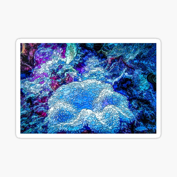 Soft Coral Feeding In Deep Sea Blue - Mixed Media DiveArt Sticker