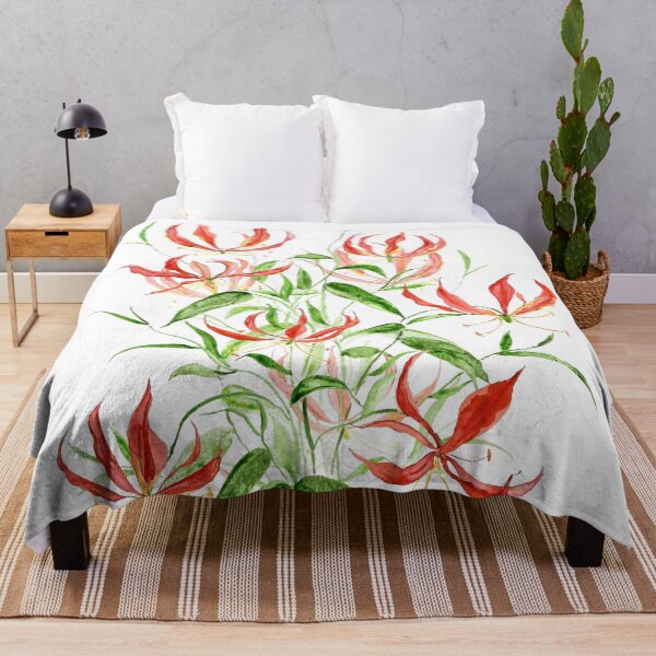 Item preview, hand painted orange red climbing lily watercolor painting  designed and sold by ColorandColor.