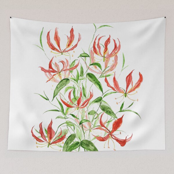 Item preview, hand painted orange red climbing lily watercolor painting  designed and sold by ColorandColor.