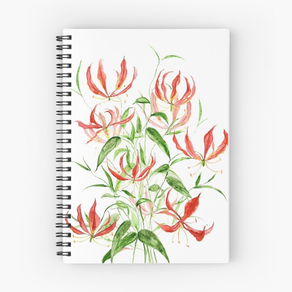 Item preview, hand painted orange red climbing lily watercolor painting  designed and sold by SelenePaintings .