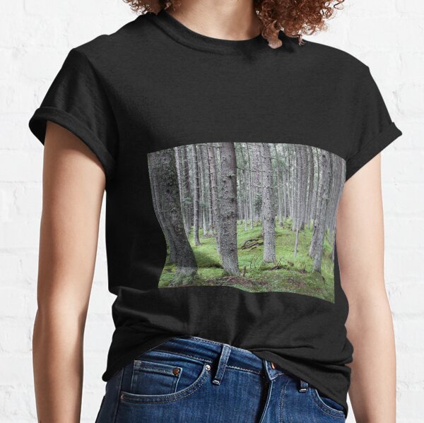 Silent pine tree forest with secular trees, deep in nature Classic T-Shirt