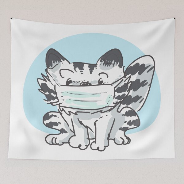 Item preview, tabby cat with face mask in the new normal situation. cartoon illustration. designed and sold by anticute.