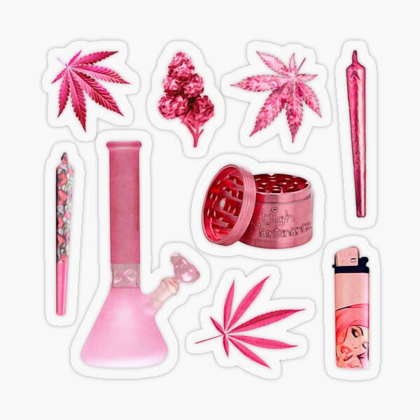 Pink Aesthetic Stoner Queen ~ Stoner Weed and Essentials Semi Transparent Sticker Bundle Pack ~ Collection Set 7 Transparent Sticker