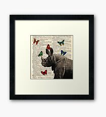 Antique Dictionary Rhinoceros Butterfly Print Framed Print