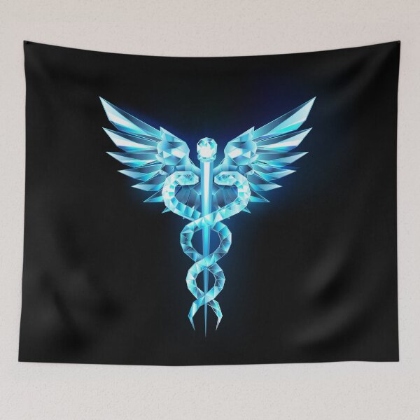 Item preview, Caduceus Crystal Symbol on Black Background designed and sold by Blackmoon9.