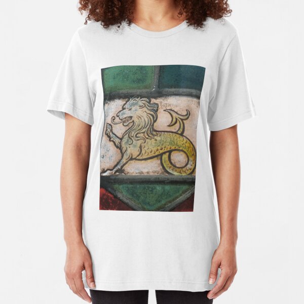 medieval lion dragon stained glass Slim Fit T-Shirt