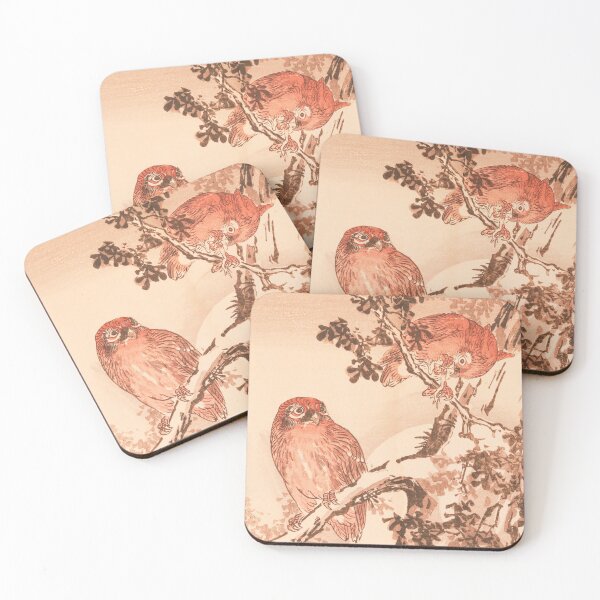 Item preview, Red owls in the tree, Japanese watercolor designed and sold by Mauswohn.