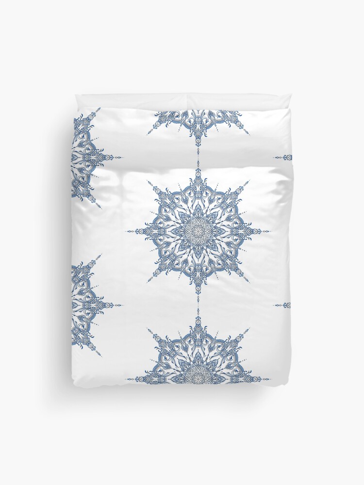 Thumbnail 1 of 2, Duvet Cover, Henna Colourful Flower Pattern Blue and Grey designed and sold by SBernadette.