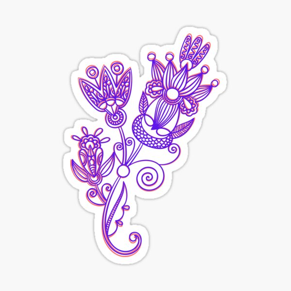 Henna Colourful Flower Pattern Blue and Orange Sticker